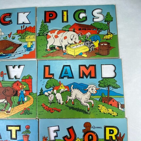 Vintage Animal Alphabet Puzzle Cards Lot of 8 AS IS - Picture 3 of 8